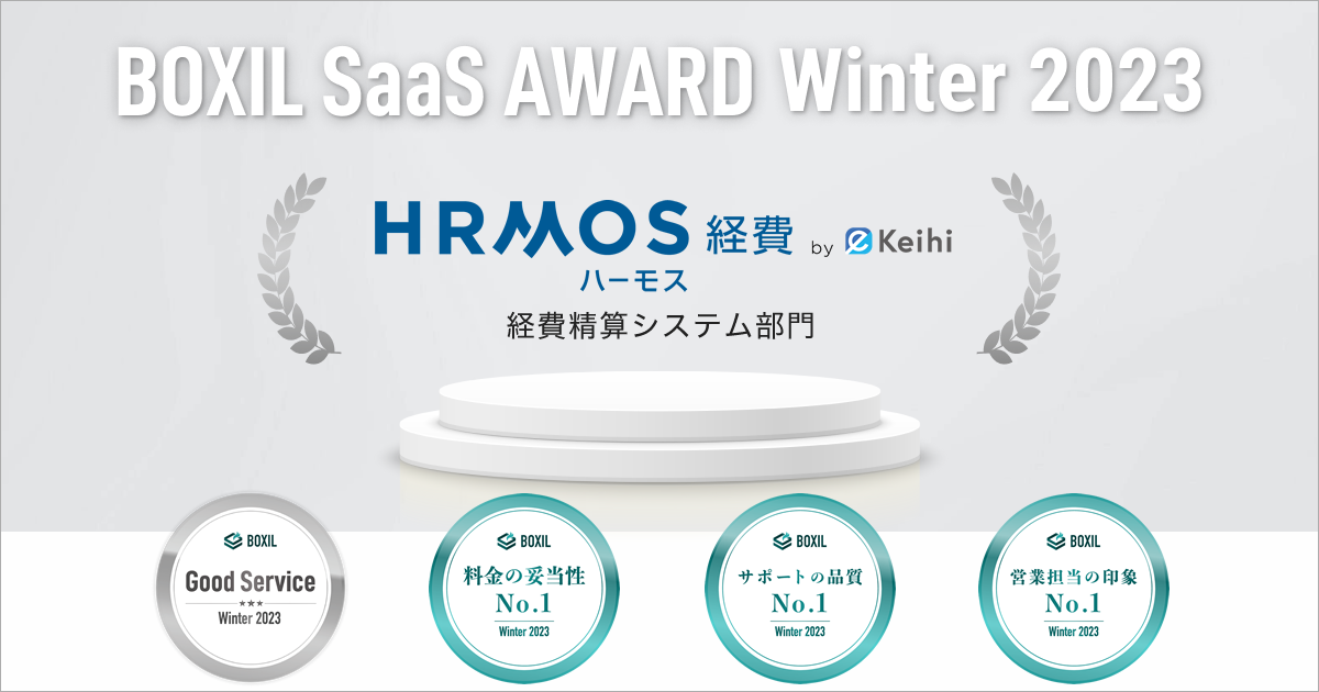 ハーモス経費、「BOXIL SaaS AWARD Winter 2023」
経費精算システム部門で「料金の妥当性No.1」連続受賞！ほか2つのNo.1に選出